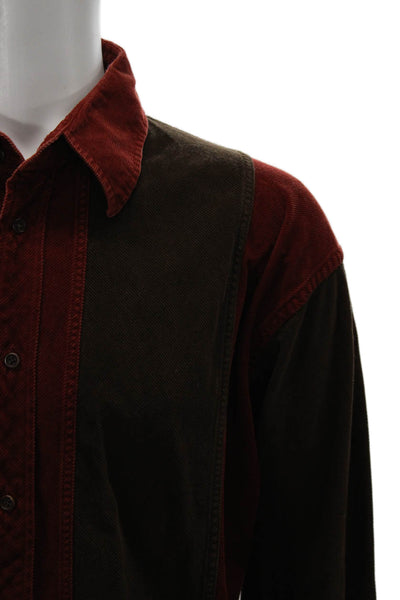 Faconnable Mens Button Up Colorblock Brown Collared Shirt Size XL