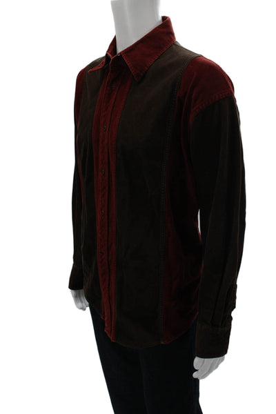 Faconnable Mens Button Up Colorblock Brown Collared Shirt Size XL