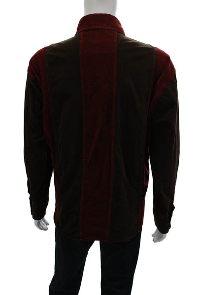 Faconnable Mens Button Up Colorblock Brown Collared Shirt Size XL