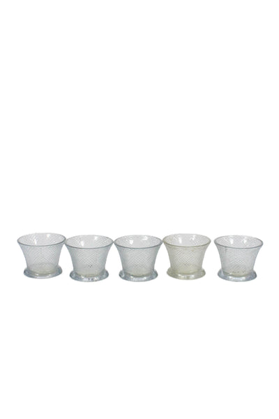 Designer Clear Glass Rounded Argyle Cut 2.5" Candle Holders Set Of 5