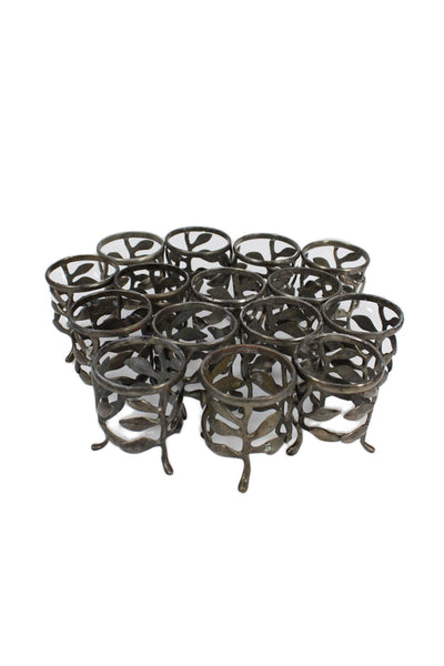 Designer Silver Tone Iron 3" Decorated Candle Holders Set Of 15