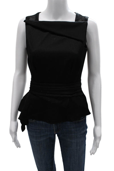 Karen Millen Womens Black Sleeveless Square Neck Blouse Zip Triacetate Size 4