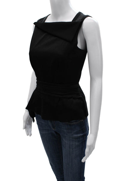 Karen Millen Womens Black Sleeveless Square Neck Blouse Zip Triacetate Size 4