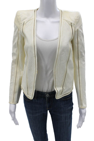 Roberto Cavalli Womens Basic Leather Jacket Ivory Long Sleeve Size 40