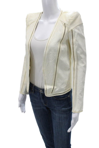 Roberto Cavalli Womens Basic Leather Jacket Ivory Long Sleeve Size 40