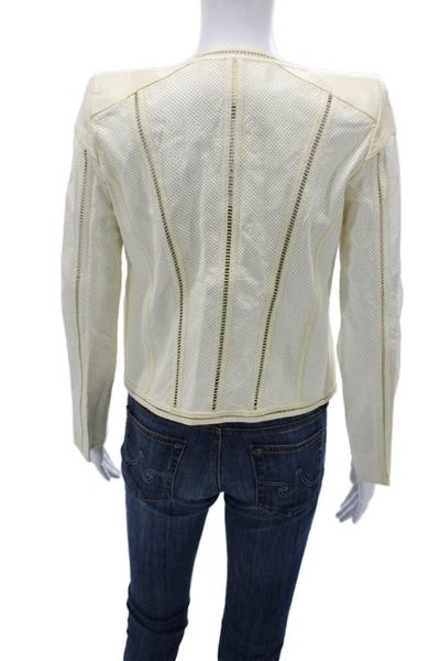 Roberto Cavalli Womens Basic Leather Jacket Ivory Long Sleeve Size 40
