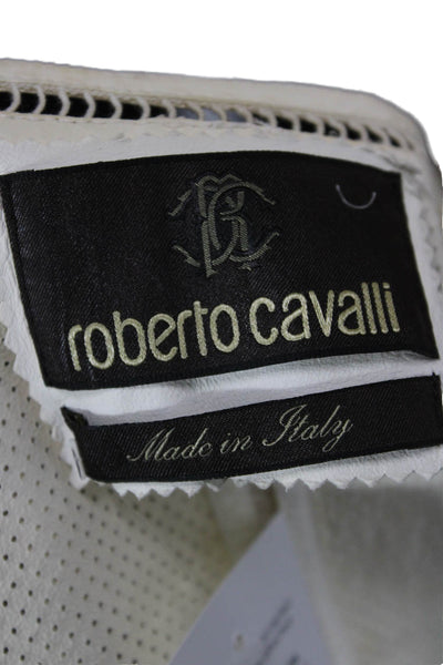 Roberto Cavalli Womens Basic Leather Jacket Ivory Long Sleeve Size 40