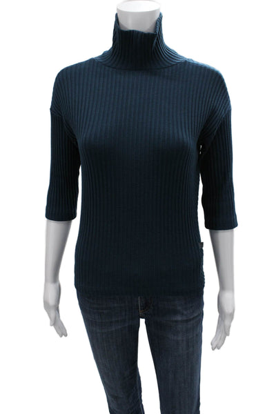 Nix Womens Pullover Sweater Blue Striped Turtleneck 3/4 Sleeve Viscose Size 36