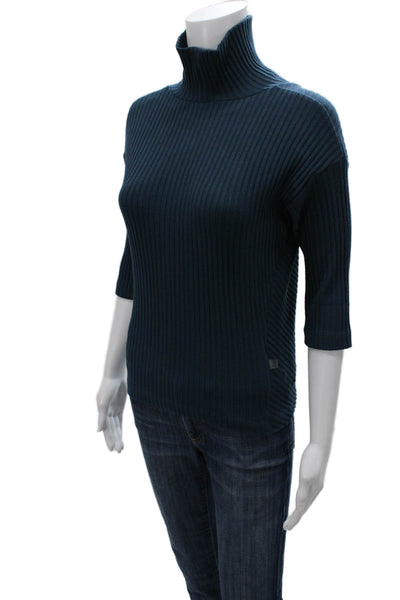 Nix Womens Pullover Sweater Blue Striped Turtleneck 3/4 Sleeve Viscose Size 36