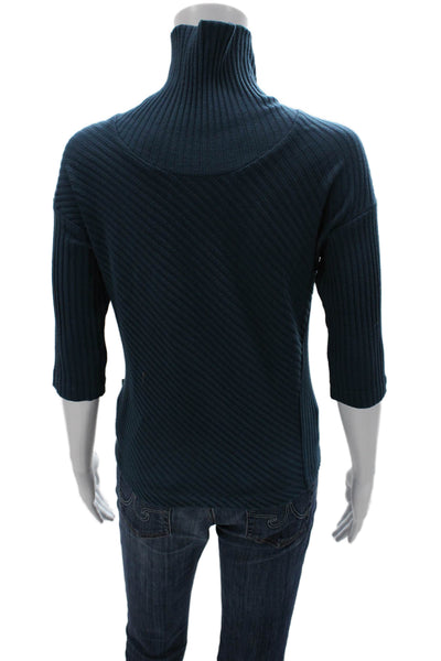 Nix Womens Pullover Sweater Blue Striped Turtleneck 3/4 Sleeve Viscose Size 36