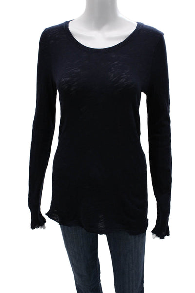 ATM Womens Tunic Scoop Neck Long Sleeve Cotton Blue Size S