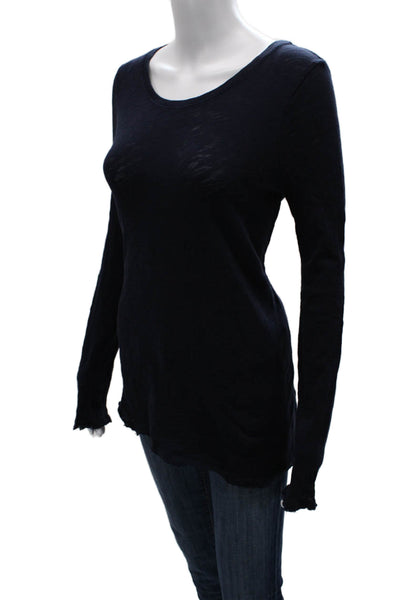 ATM Womens Tunic Scoop Neck Long Sleeve Cotton Blue Size S