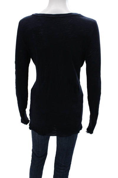 ATM Womens Tunic Scoop Neck Long Sleeve Cotton Blue Size S
