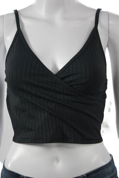 Carbon 38 Womens Cropped V-Neck Tank Black Nylon Sleeveless Size S