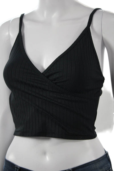 Carbon 38 Womens Cropped V-Neck Tank Black Nylon Sleeveless Size S