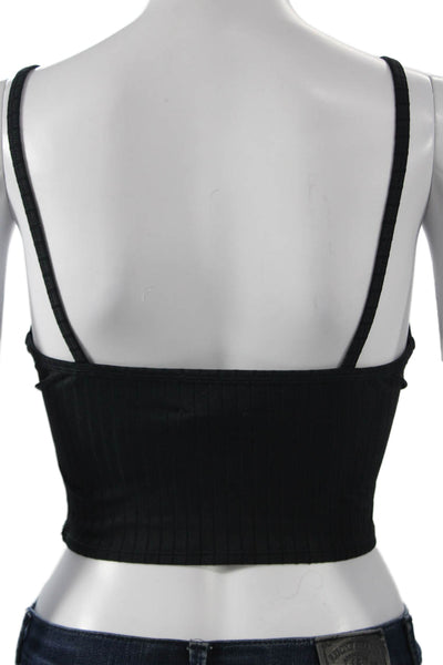 Carbon 38 Womens Cropped V-Neck Tank Black Nylon Sleeveless Size S