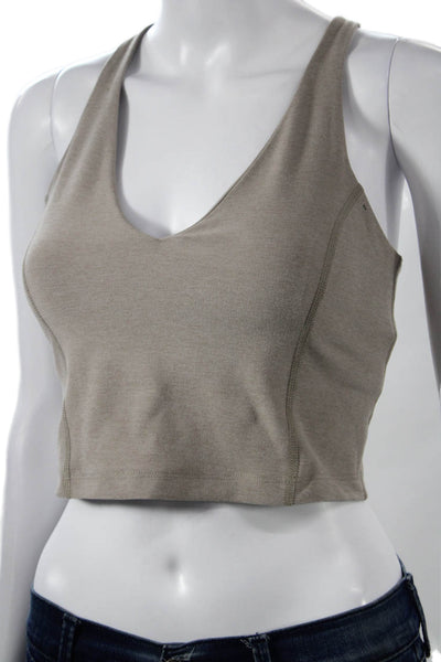 Beyond Yoga Womens Cropped Tank Beige V-Neck Polyester Sleeveless Size S