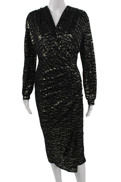 Jeff Gallano Womens Wrap Dress Black Animal Print V Neck Long Sleeve Size 1