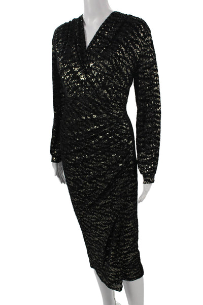 Jeff Gallano Womens Wrap Dress Black Animal Print V Neck Long Sleeve Size 1