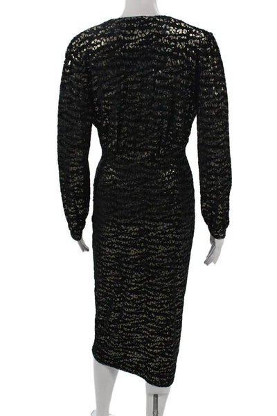 Jeff Gallano Womens Wrap Dress Black Animal Print V Neck Long Sleeve Size 1