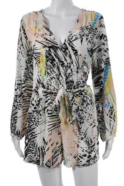 Yumi Kim Women Silk Multicolor Geometric V-Neck Romper Long Sleeve Size S
