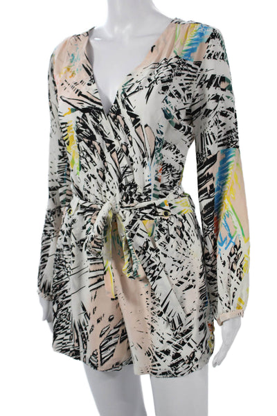 Yumi Kim Women Silk Multicolor Geometric V-Neck Romper Long Sleeve Size S