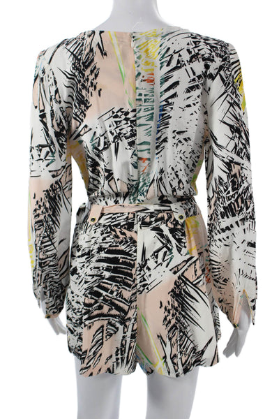 Yumi Kim Women Silk Multicolor Geometric V-Neck Romper Long Sleeve Size S