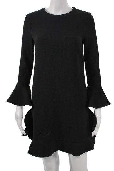 Jill Stuart Women Shift Dress Black Virgin Wool Long Sleeve Zip Size 2