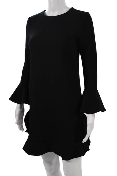Jill Stuart Women Shift Dress Black Virgin Wool Long Sleeve Zip Size 2