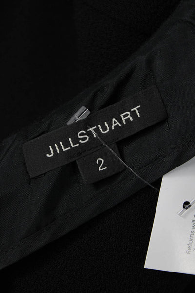 Jill Stuart Women Shift Dress Black Virgin Wool Long Sleeve Zip Size 2