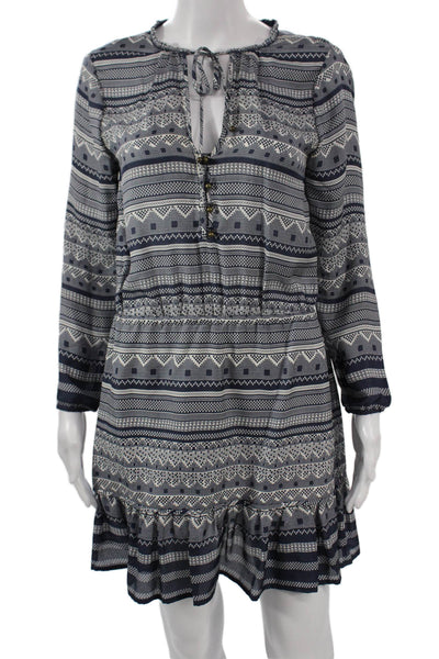 Veronica Beard Womens Silk Geometric Shift Dress Blue Long Sleeve Size 2