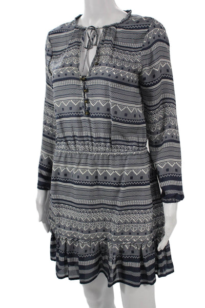 Veronica Beard Womens Silk Geometric Shift Dress Blue Long Sleeve Size 2