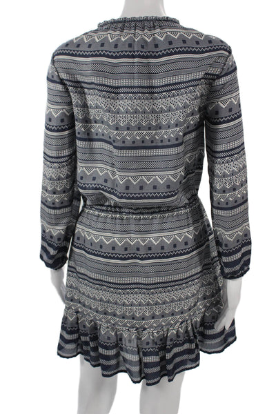 Veronica Beard Womens Silk Geometric Shift Dress Blue Long Sleeve Size 2