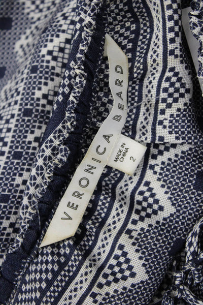 Veronica Beard Womens Silk Geometric Shift Dress Blue Long Sleeve Size 2