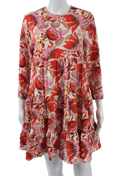 Zara Women Trapeze Swing Floral Short 3/4 Sleeve Dress Round Neck Size S