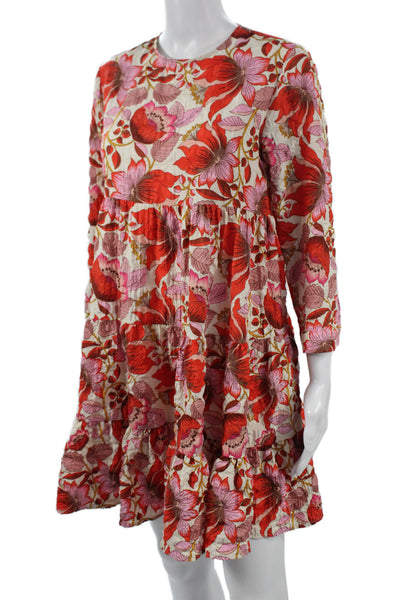 Zara Women Trapeze Swing Floral Short 3/4 Sleeve Dress Round Neck Size S
