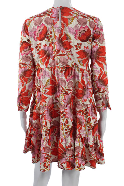 Zara Women Trapeze Swing Floral Short 3/4 Sleeve Dress Round Neck Size S