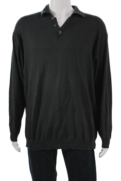 Raffi Mens Henley Sweater Long Sleeve Cotton Gray Collared Size XL