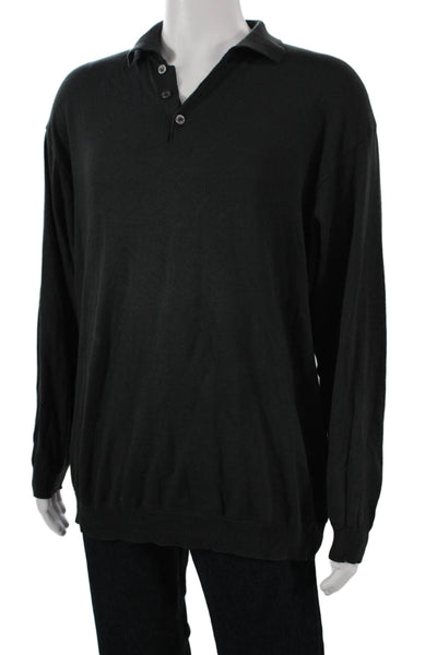 Raffi Mens Henley Sweater Long Sleeve Cotton Gray Collared Size XL