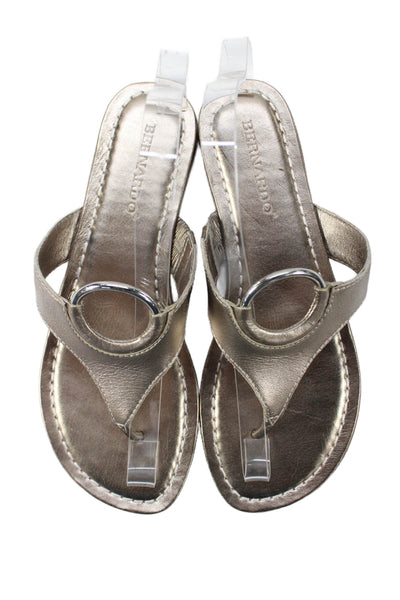 Bernardo Womens Leather Slip-On Thong Flat Sandals Gold Size 8