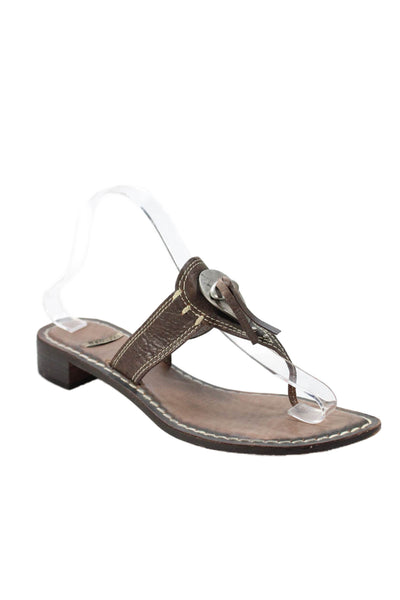 Bernardo Womens Leather Slip-On Thong Flat Sandals Brown Size 8