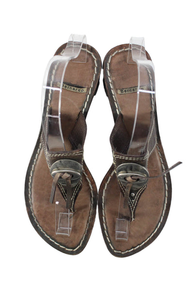 Bernardo Womens Leather Slip-On Thong Flat Sandals Brown Size 8