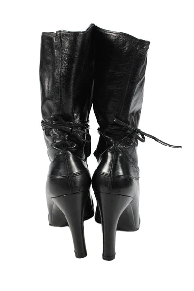 Charles Jourdan Paris Womens Leather Lace-Up Mid-Calf Boots Black Size 8