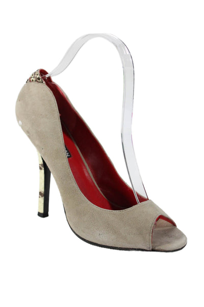 Charles Jourdan Paris Womens Suede Peep Toe Slip-On High Heels Gray Size 8