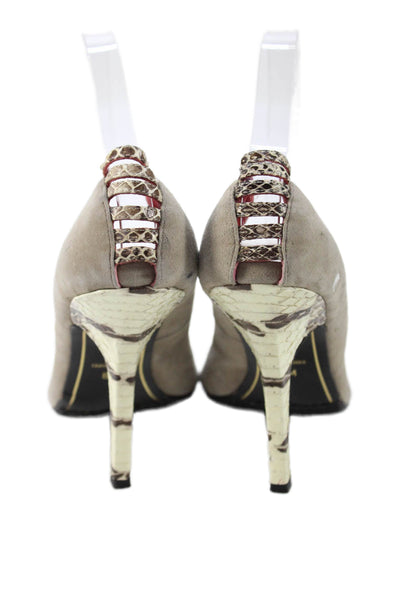 Charles Jourdan Paris Womens Suede Peep Toe Slip-On High Heels Gray Size 8