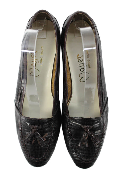 Mayer Hong Kong Womens Embossed Leather Slip-On Loafers Brown Size 8
