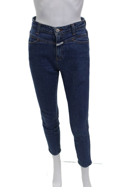 Closed Womens Skinny Jeans Blue Cotton Blend Mid Rise Button Size 26 Petite