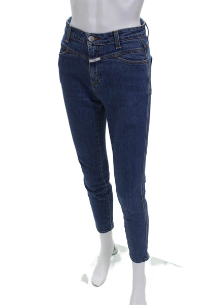Closed Womens Skinny Jeans Blue Cotton Blend Mid Rise Button Size 26 Petite