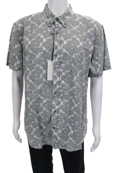 Treasure & Bond Mens Linen Cotton Blend Printed Button Down Shirt Green Size 2XL