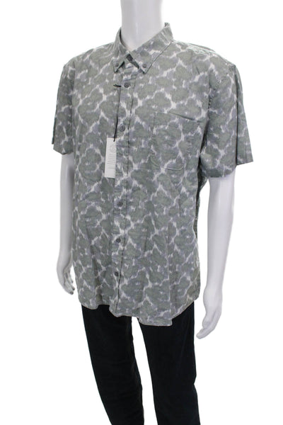 Treasure & Bond Mens Linen Cotton Blend Printed Button Down Shirt Green Size 2XL